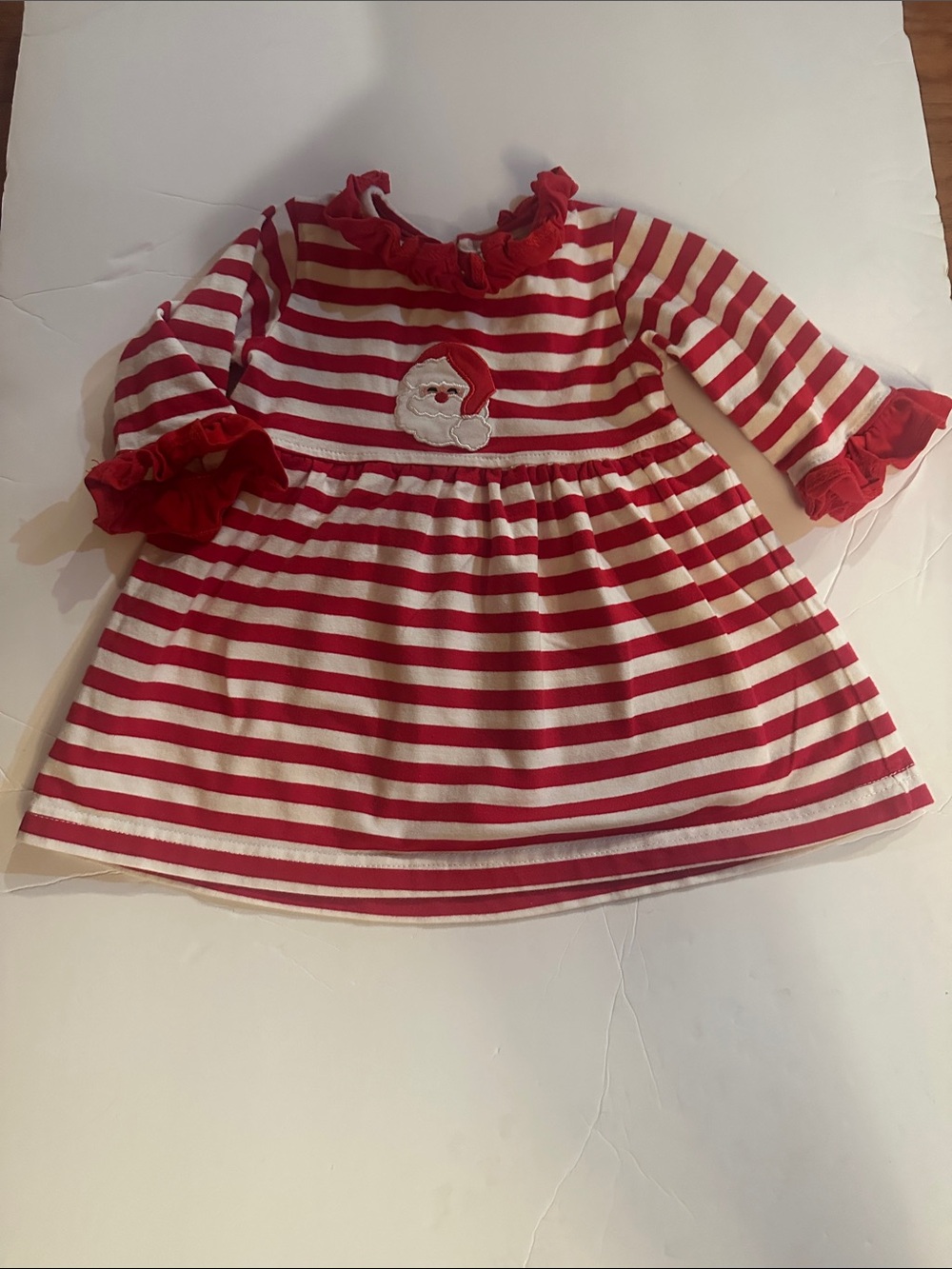 Stichy Fish Red & White Striped Holiday Dress with Santa Applique